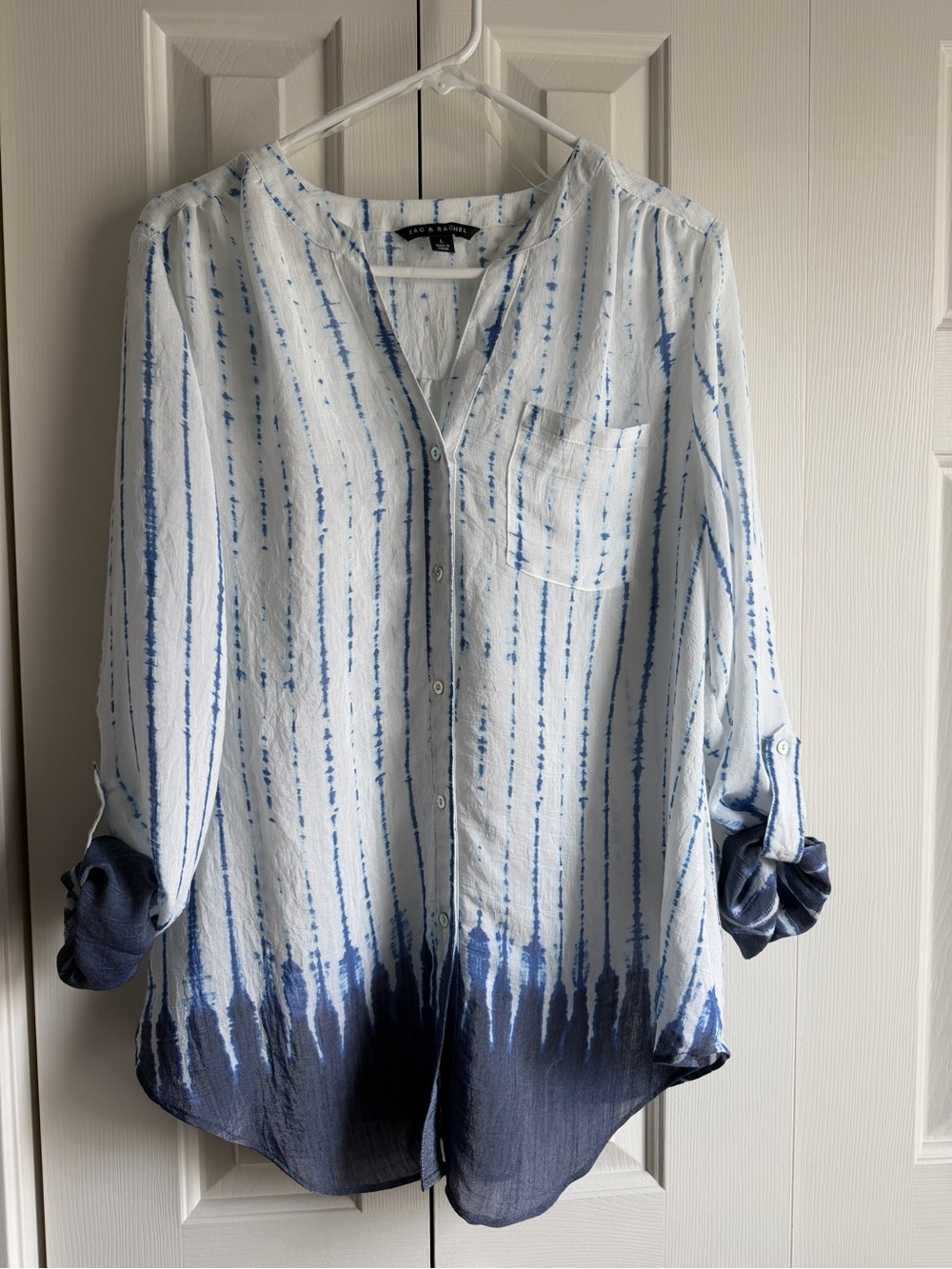 White Blouse with Blue Tie-Dye Stripes